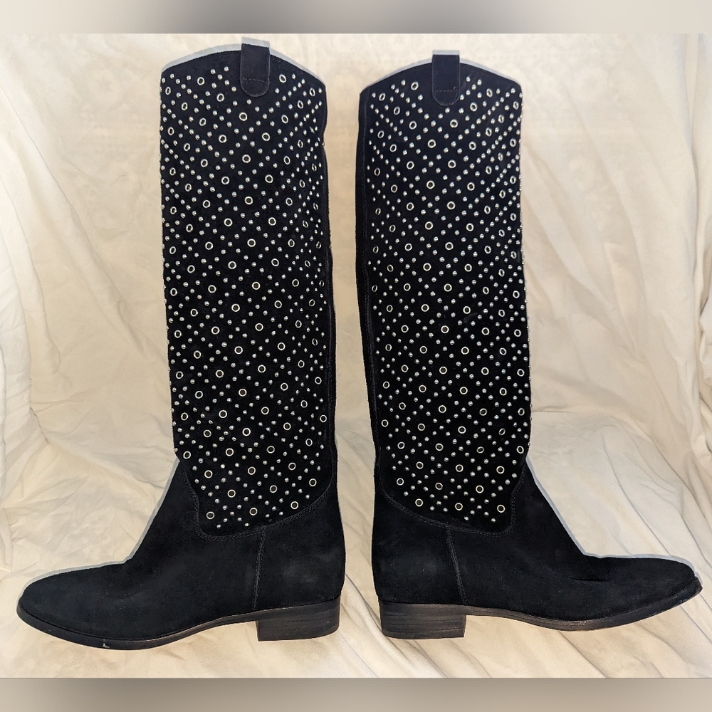 Michael Kors SALLY Black Suede Studded Grommet Slouchy Tall Boots